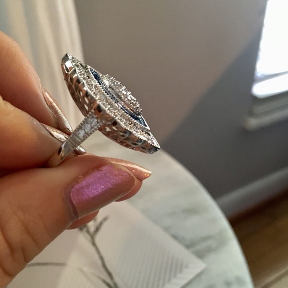 Sterling Silver Simulated Diamond Blue Stone Ring - Picture 5 of 8